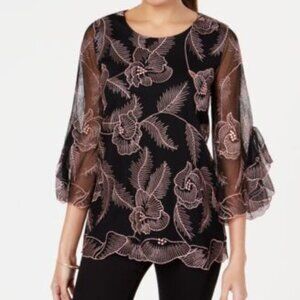 Alfani Blouse PS Pink Floral Sheer Sleeves 600